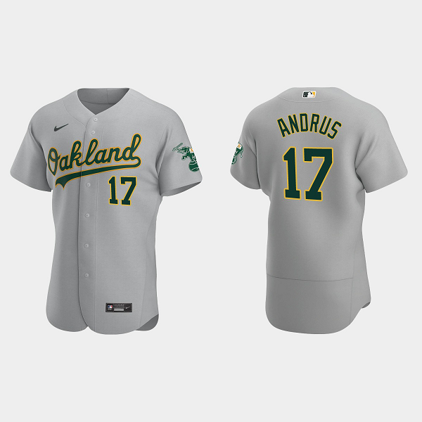 Men's Oakland Athletics #17 Elvis Andrus Gray Andrus Road Flex Base MLB Jersey