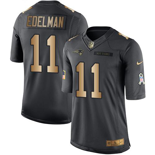 Nike New England Patriots #11 Julian Edelman Black Men's Stitched NFL Limited Gold Salute To Service Jersey