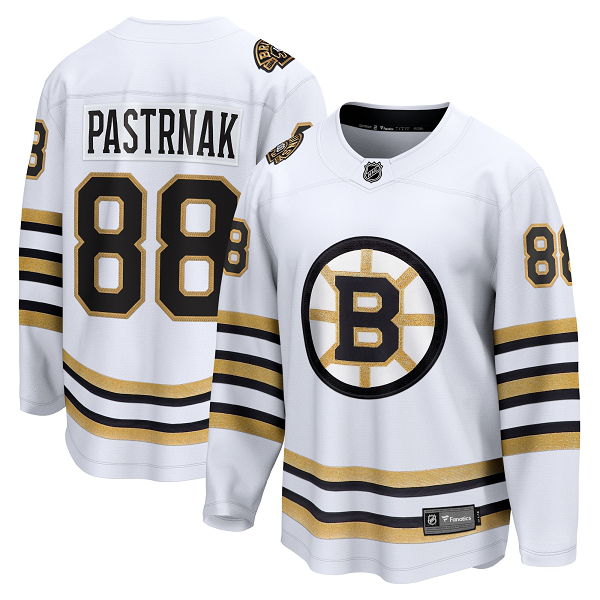 Men's Boston Bruins #88 David Pastrnak 100th Anniversary Away Breakaway White Jersey