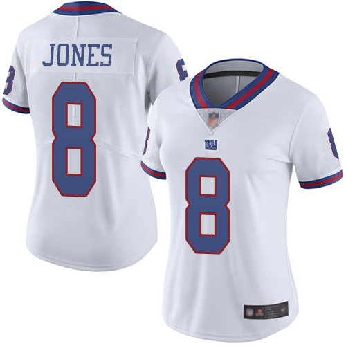 New York Giants #8 Daniel Jones White Women's Stitched NFL Limited Rush Jersey