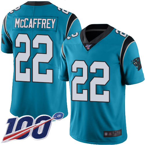 Carolina Panthers #22 Christian McCaffrey Blue Alternate Youth Stitched NFL 100th Season Vapor Limited Jersey