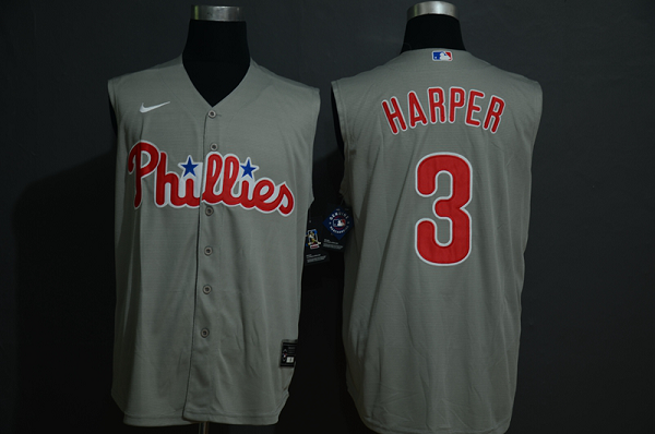 Men's Philadelphia Phillies #3 Bryce Harper Gray 2020 Cool and Refreshing Sleeveless Fan Stitched MLB Nike Jersey