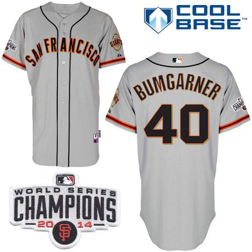 San Francisco Giants #40 Madison Bumgarner Grey Cool Base W/2014 World Series Champions Patch Stitched MLB Jersey