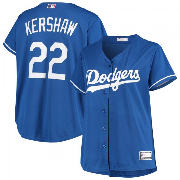 Women's Los Angeles Dodgers Clayton Kershaw Royal Plus Size Replica Player Jersey