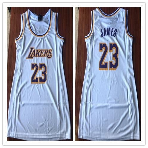 Women's Los Angeles Lakers #23 Lebron James White Dress Jersey