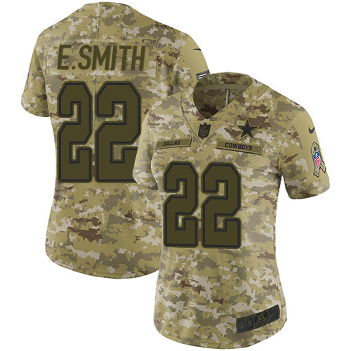 Nike Dallas Cowboys #22 Emmitt Smith Camo Women's Stitched NFL Limited 2018 Salute to Service Jersey