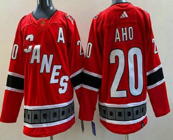 Men's Carolina Hurricanes #20 Sebastian Aho Red 2022 Reverse Retro NHL Jersey