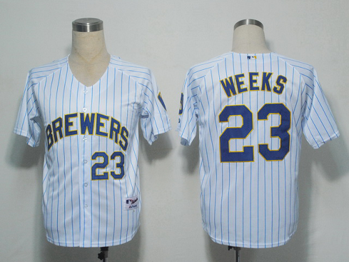 Milwaukee Brewers #23 Rickie Weeks White Blue Strip Stitched MLB Jersey