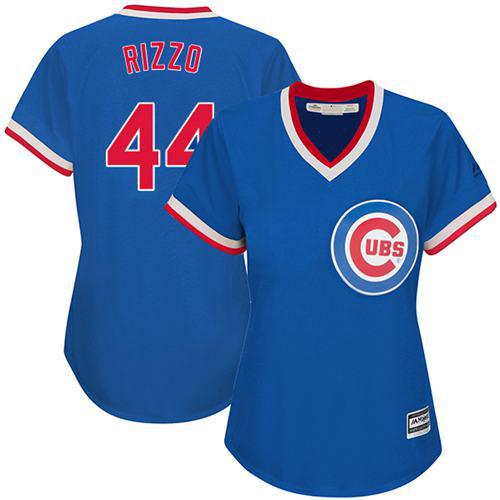 Chicago Cubs #44 Anthony Rizzo Blue Cooperstown Women's Stitched MLB Jersey