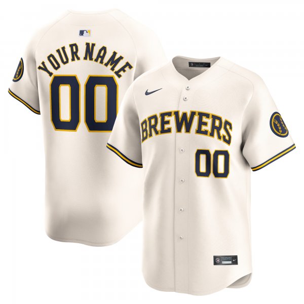 Youth Milwaukee Brewers Nike Cream Home Limited Custom Jersey