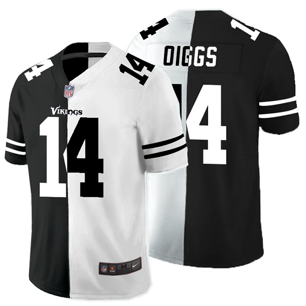 Men's Nike NFL Minnesota Vikings #14 Stefon Diggs Black White Peaceful Coexisting Split 2020 Vapor Untouchable Stitched Limited Jersey