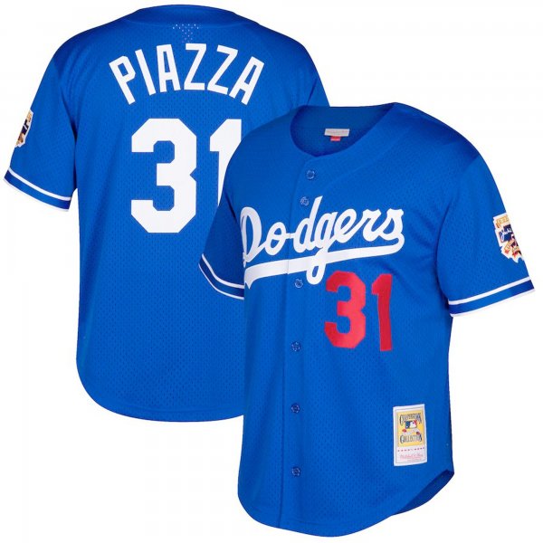 Men's Los Angeles Dodgers Mike Piazza Mitchell & Ness Royal Big & Tall Cooperstown Collection Mesh Button-Up Jersey