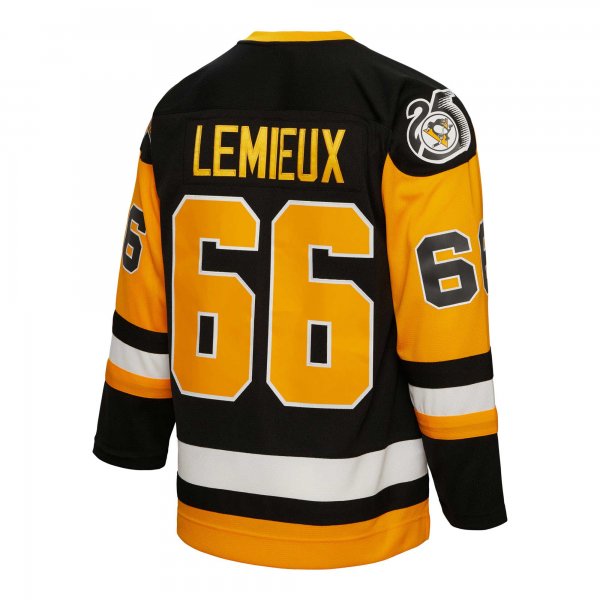 Men's Pittsburgh Penguins Mario Lemieux Mitchell & Ness Black Big & Tall 1991 Captain Patch Blue Line Player Jersey