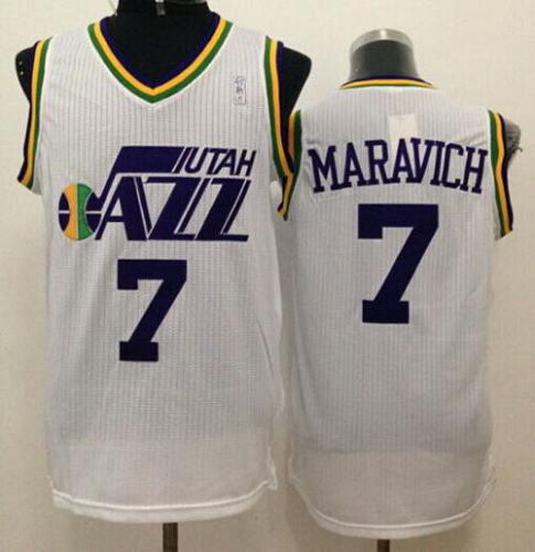 Men's Utah Jazz #7 Pete Maravich White Throwback Stitched NBA Jersey