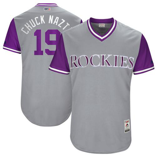 Colorado Rockies #19 Charlie Blackmon Gray "Chuck Nazty" Players Weekend Stitched MLB Jersey