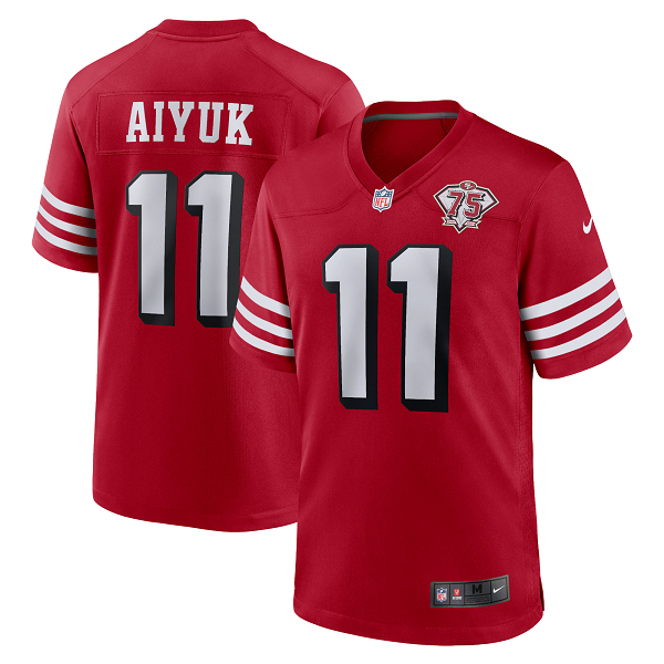 Men's San Francisco 49ers #11 Brandon Aiyuk Nike Scarlet 75th Anniversary Alternate Player Limited Jersey