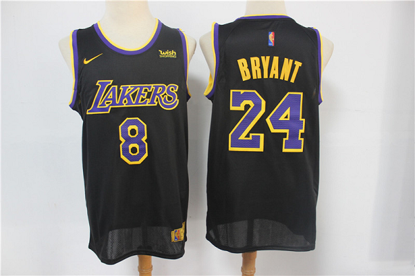 Men's Los Angeles Lakers #8 #24 Kobe Bryant Black Nike Swingman 2021 Earned Edition Stitched Jersey With NEW Sponsor Logo