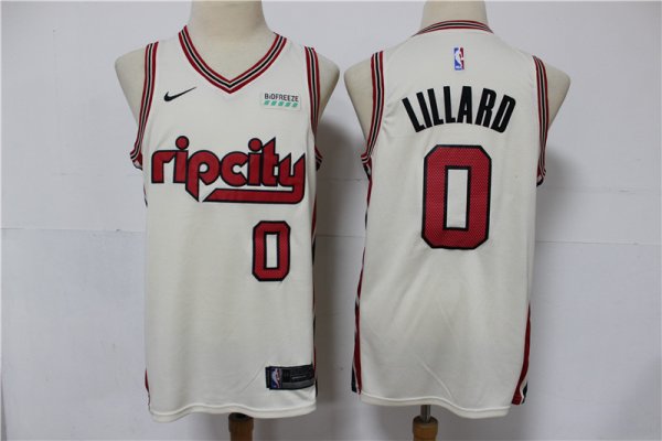 Men's Nike Portland Trail Blazers #0 Damian Lillard 2019-20 Cream City Jersey