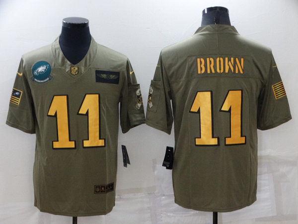 Men's Nike Philadelphia Eagles #11 A.J. Brown Camo/Gold Stitched NFL Limited 2019 Salute To Service Jersey