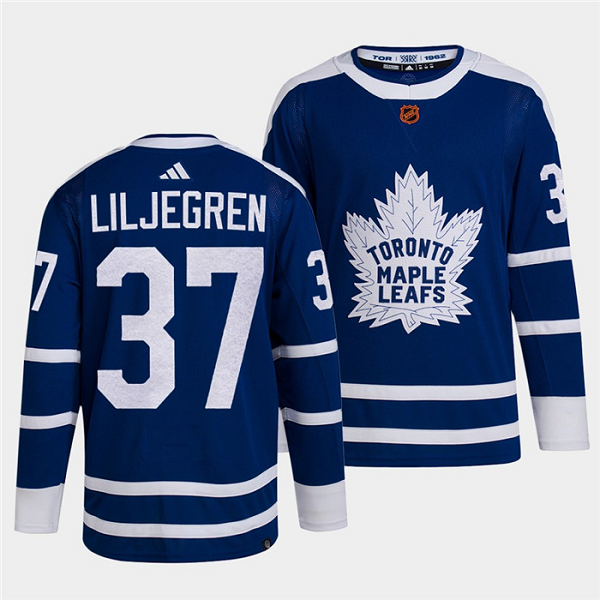 Men's Toronto Maple Leafs Black #37 Timothy Liljegren Blue 2022 Reverse Retro NHL Jersey