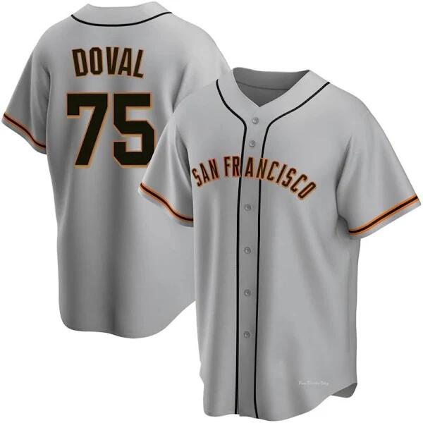 Men's San Francisco Giants #75 Camilo Doval Gray Road Cool Base Jersey