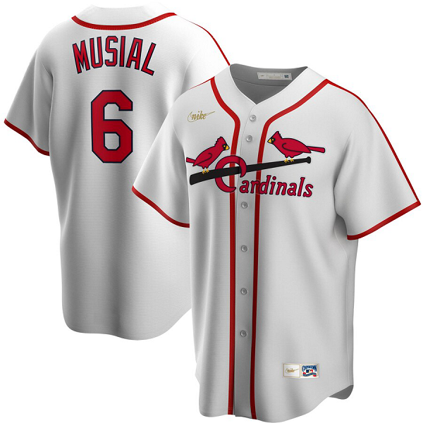 Men's NIKE St. Louis Cardinals #6 Stan Musial Home Cooperstown Collection Player White MLB Jersey