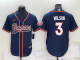 Men's Denver Broncos #3 Russell Wilson Dark Blue Stitched Baseball Cool Base Jersey