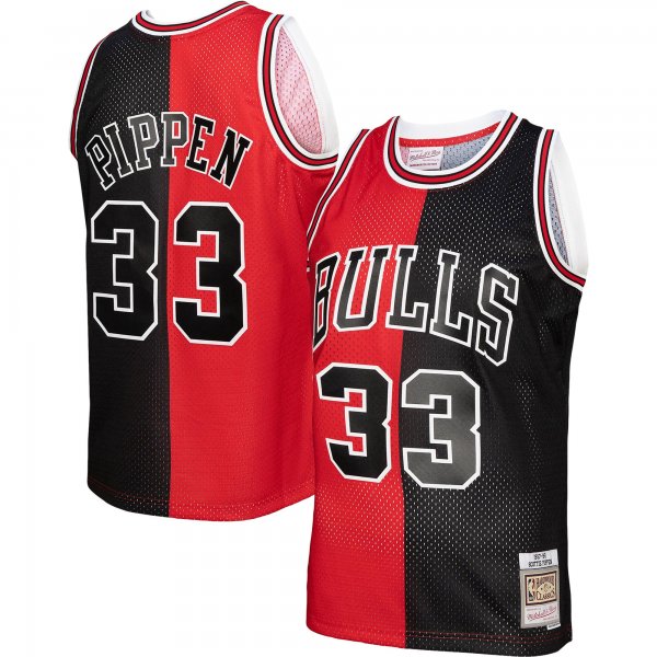 Men's Chicago Bulls Mitchell & Ness Red/Black Big & Tall Hardwood Classics 1997/98 Split Swingman Jersey