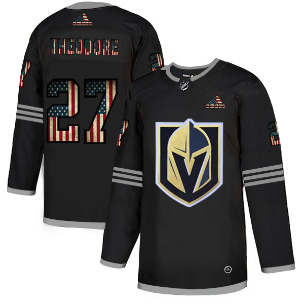 Vegas Golden Knights #27 Shea Theodore Adidas Men's Black USA Flag Limited NHL Jersey