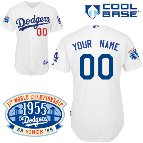 Los Angeles Dodgers Personalized White w/1955 World Series Anniversary Patch MLB Jersey