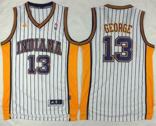 Men's Indiana Pacers #13 Paul George White Throwback Stitched NBA Jersey