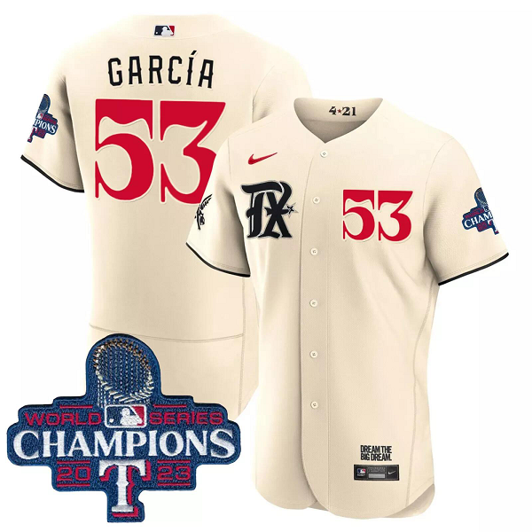 Men's Texas Rangers #53 Adolis Garcia World Series Champions Stitched Jersey