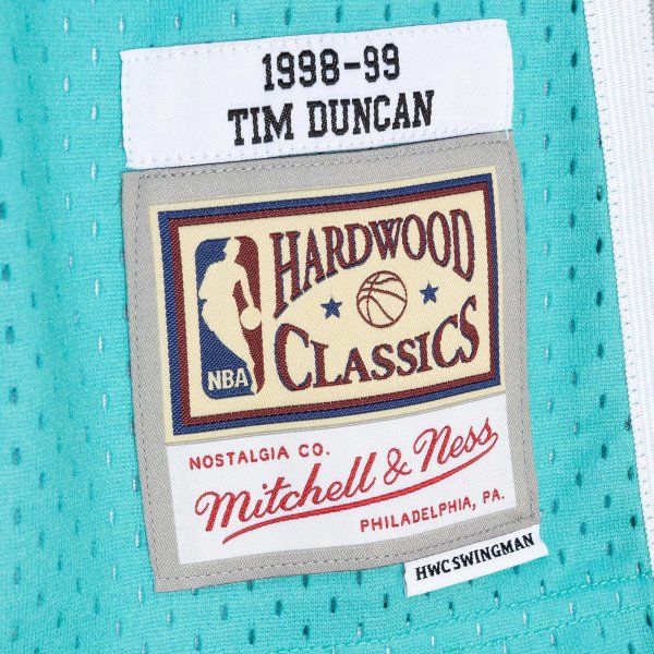 Men's San Antonio Spurs Tim Duncan Mitchell & Ness Black/Teal Hardwood Classics 1998/99 Split Swingman Jersey