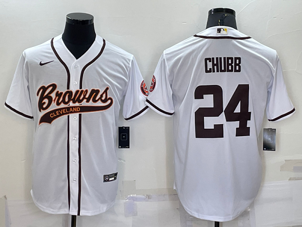 Men's Cleveland Browns #24 Nick Chubb White Stitched Baseball Cool Base Jersey