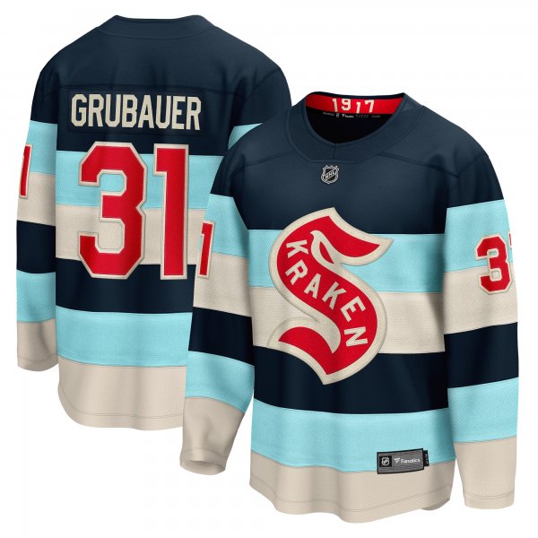 Men's Seattle Kraken #31 Philipp Grubauer Deep Sea Blue 2024 NHL Winter Classic Breakaway Player Jersey