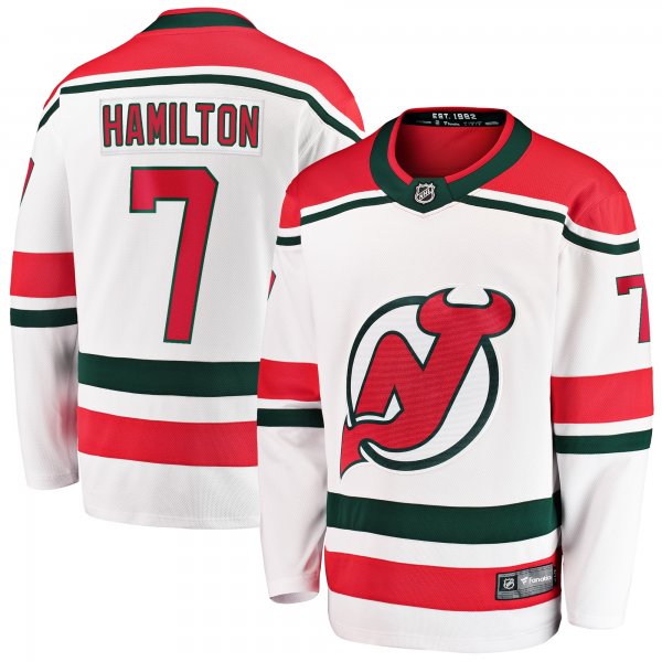 Men's New Jersey Devils Dougie Hamilton Fanatics White 2022/23 Heritage Premier Breakaway Jersey