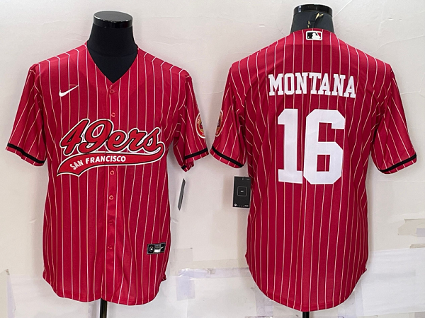 Men's San Francisco 49ers #16 Joe Montana Red Stitched Baseball Cool Base Jersey