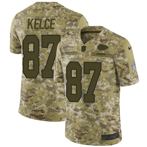 Nike Kansas City Chiefs #87 Travis Kelce Camo Youth Stitched NFL Limited 2018 Salute to Service Jersey