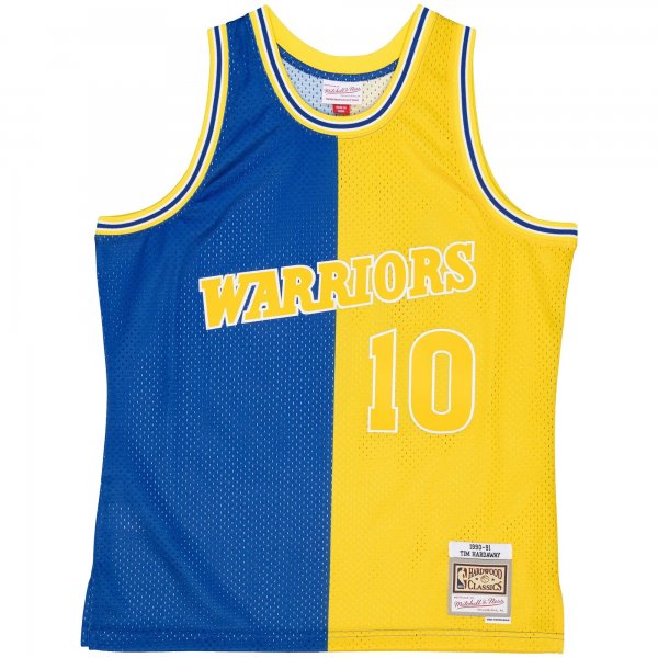 Men's Golden State Warriors Tim Hardaway Mitchell & Ness Royal/Gold Hardwood Classics 1990/91 Split Swingman Jersey