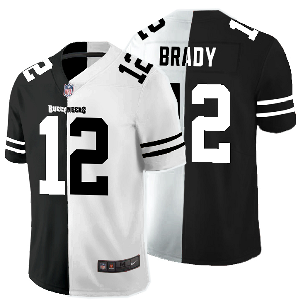 Men's Nike NFL Tampa Bay Buccaneers #12 Tom Brady Black White Peaceful Coexisting Split 2020 Vapor Untouchable Stitched Limited Jersey