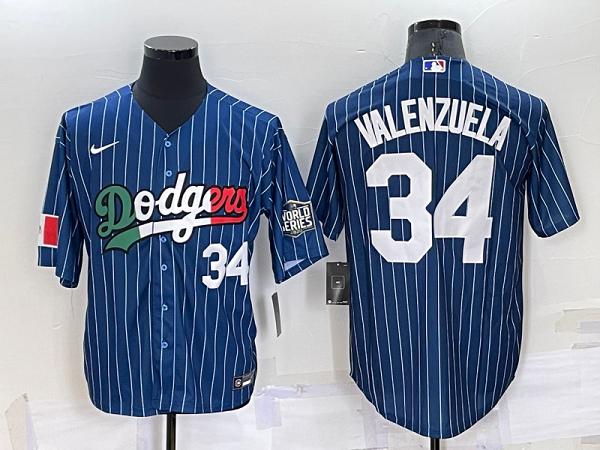 Men's Nike Los Angeles Dodgers #34 Fernando Valenzuela Blue Mexico World Series Throwback Stitched Cool Base Jersey