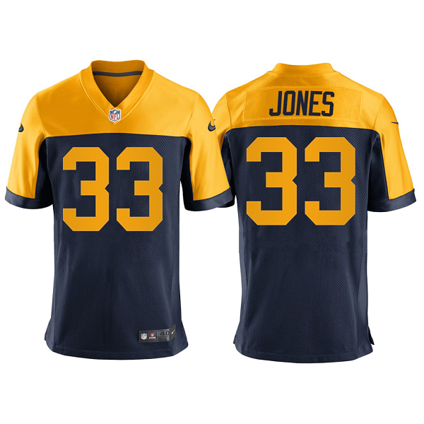 Men's Packers #33 Aaron Jones Navy 2021 New Throwback Limited NFL Jersey