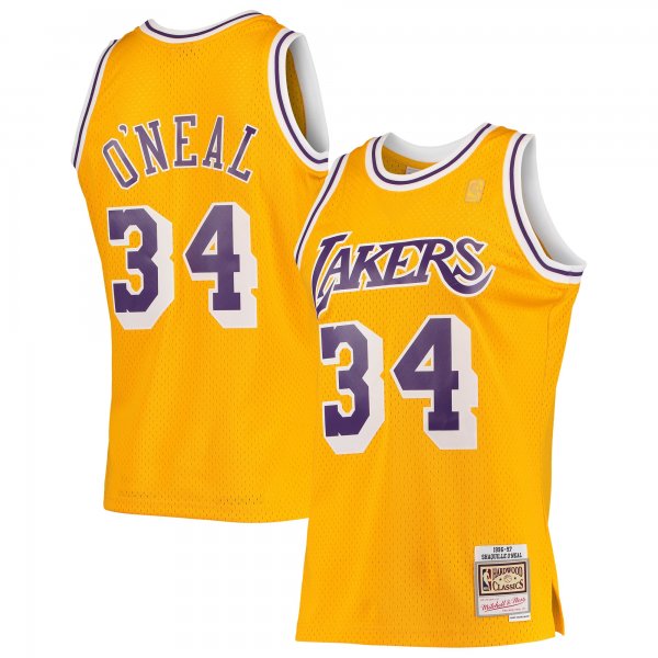 Men's Los Angeles Lakers Shaquille O'Neal Mitchell & Ness Gold 1996/97 Hardwood Classics Swingman Jersey