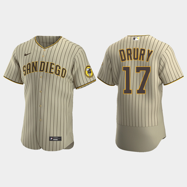 Men's San Diego Padres #17 Brandon Drury Alternate Flex Base Team MLB Jersey - Tan Brown