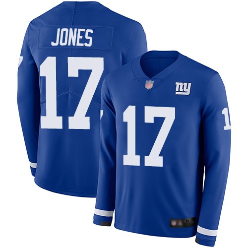 New York Giants #17 Daniel Jones Royal Blue Team Color Men's Stitched Nike NFL Limited Therma Long Sleeve Jersey