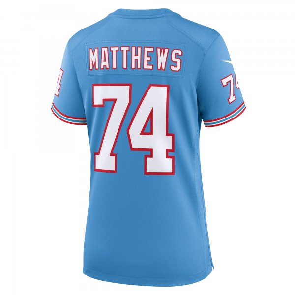 Women's Tennessee Titans Bruce Matthews Nike Light Blue Oilers Throwback Retired Player Game Jersey