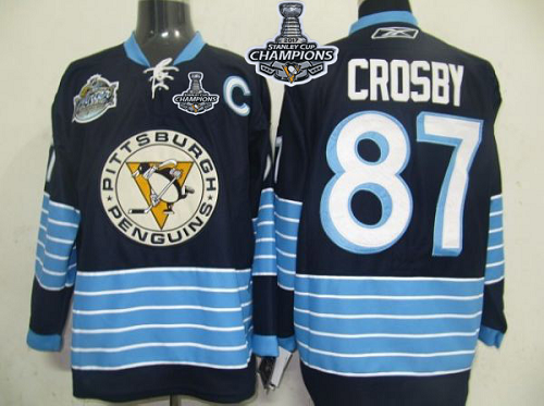 Pittsburgh Penguins #87 Sidney Crosby Dark Blue 2011 Winter Classic Vintage 2017 Stanley Cup Finals Champions Stitched NHL Jersey