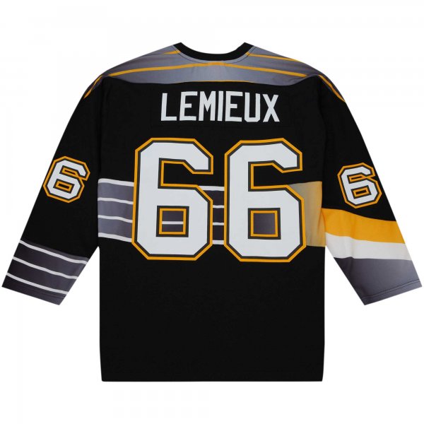 Men's Pittsburgh Penguins Mario Lemieux Mitchell & Ness Black Captain's Patch 1996/97 Blue Line Player Jersey