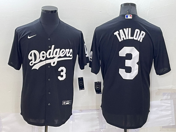 Men's Nike Los Angeles Dodgers #3 Chris Taylor Black Stitched Cool Base MLB Jersey