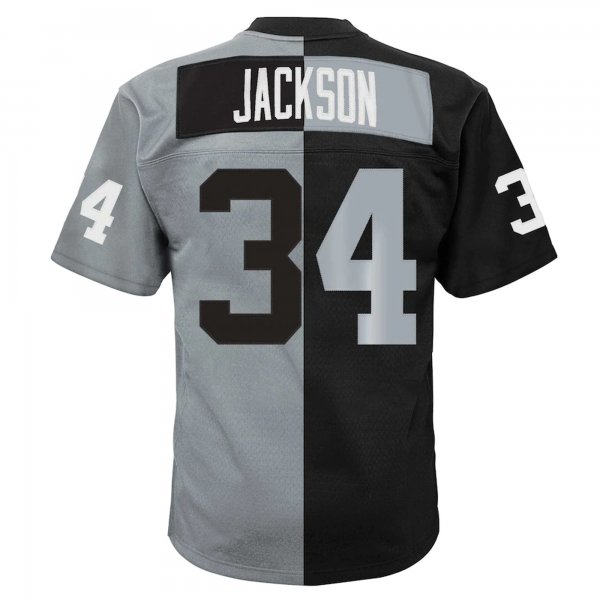 Men's Las Vegas Raiders Bo Jackson Mitchell & Ness Black/Silver Big & Tall Split Legacy Retired Player Replica Jersey